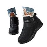 KBOPLEMQ Winterschuhe Damen Warmes Fell Gefüttert Knöchelstiefel Outdoor rutschfeste Wanderschuhe Mit Seitlicher Reißverschluss Winter Thermostiefel Schneestiefel Bequem Plush Stiefeletten