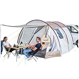 Skandika Camper Tramp 2 Busvorzelt | Freistehend mit Schlafkabine für 2-4 Personen, Stehhöhe 2,1m, Sonnendach, 3000mm Wassersäule | Zelt für Auto, Bus, Van, Minivan, Bulli (Beige | mit Schlafkabine)
