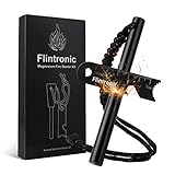 flintronic Feuerstahl mit Handmade Griff, Feuerstein Survival Set, Wasserfester Magnesium-Feuerstarter, mit Pfeife,Teleskop Blasrohr,Schaber mit Skala, für Camping/Wandern/Outdoor