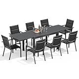 Devoko Gartenmöbel Set 8 Personen,8+1 Aluminium Tisch und Stühle Set Balkonmöbel, 8 Stapelbare Gartenstühle und 1 130/260 cm Dehnbarer Gartentisch,Terassen möbelsets außen Lounge, Dunkelgrau