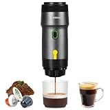 Kssiaz Tragbare Espressomaschine, Elektrische Espressomaschine mit Selbsterhitzung, USB & Autoladegerät, Mini-Kaffeemaschine mit NS-Kapsel & Gemahlenem Kaffee für Camping, Wandern, Reisen, Schwarz