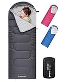 KingCamp Kinderschlafsack Deckenschlafsäcke Leichtgewicht Warm Outdoor für Kinder 3-4 Jahreszeiten für Camping Wandern mit Tragetasche, (Grau L Zip, 165x70cm)