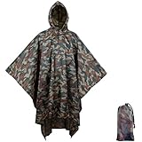 BALIGO 3-in-1 Mehrzweck Regenponcho Wasserdicht, Leicht & Schnell Trocknend, Poncho Herren & Damen, Camouflage Regenjacke, Tarnzelt, Tarnanzug, Regencape mit Kapuze für Wandern Camping Jagd