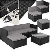 tectake® Poly Rattan Lounge, Outdoor Sitzgruppe, Set mit Sofa Sessel, Hocker, Tisch, frei kombinierbar, Sitzecke für 3-4 Personen, Möbel wetterfest für Garten Terrasse Balkon - schwarz