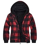 geeksport Fleecejacke Herren Sweatjacke Männer mit Kapuze Warme Kapuzenjacke Gefüttert Winterjacke Kariertes Hoodie mit ReißVerschluss, 0569-Rot 2XL