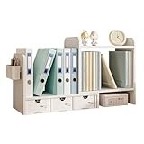 NUODWELL Erweiterbares Schreibtisch-Bücherregal mit 3 Schubladen, Bücherregal, Präsentationsregal, Heim- und Bürobedarf, Schreibtisch-Organizer (weiß)