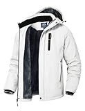 Rdruko Skijacke Herren Winterjacke Snowboardjacke Warme Fleece GefüTtert Winter Jacke Wasserdicht Funktionsjacke Männer Outdoor Wanderjacke mit Kapuze-Weiß XL