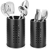 RONMOSNEA Küchenutensilienhalter Besteckkorb 2 Pcs Größe 16.5 x 10 cm und 18 x 12 cm Besteckhalter Edelstahl Schwarze Abtropfgestell Besteckständer für Arbeitsplatte Küche Besteck Sieb Bestecktrockner