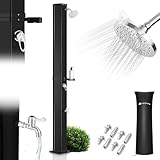 Juskys® Solardusche Victoria 60 Liter - bis 60°C - mit schwenkbarem Duschkopf, Fußdusche & Gartenschlauch Anschluss Gartendusche Außendusche