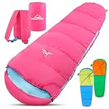 MOUNTREX® Kinderschlafsack - Tragbar wie ein Rucksack - Schlafsack für Kinder (175 x 70 x 45 cm) - Outdoor, Reise, Zelten, Camping – Mumienschlafsack Leicht & Kompakt - 100% Baumwolle Innenfutter