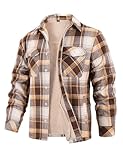 CMTOP Hemdjacke Herren Winterjacke Hemd Gefüttert Hemdjacke Thermo Karierts Freizeithemd mit Multi Taschen Baumwolle Warme Holzfällerhemd(Khaki-Braun,XL)