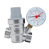 Vancoco Druckminderer Wasser Druckregler Wasserdruckminderer Wasserdruckregler Druckminderventil 1/2 Zoll DN15 mit Manometer und Siebfilter