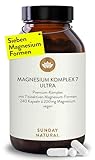 SUNDAY NATURAL® Magnesium Komplex – 240 Kapseln - 400mg pro Tag - aus 7 Verbindungen: Magnesium Bisglycinat, Citrat, Malat, Laktat, Ascorbat, Oxid, Lysinat - Vegan, laborgeprüft