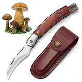 DRACHENADER N-1 Pilzmesser, Pilzmesser mit Bürste/Pinsel (integriert), Liner Lock, Lederscheide, Schwammerlmesser mit Holzgriff und Pilzbürste, Zweihandmesser