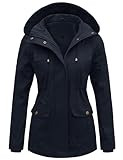 Tuopuda Übergangsjacke Damen Jacke Outdoor Kurzmantel Frühjahr Elegant Frühjahrsjacke Winterjacke Parka Militär Jacken Anorak Utility hohe Taille Drawstring, Marine, M