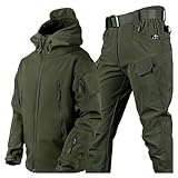 aromm Herren Weiche Shell Kapuze Taktische Jacke & Hosen Anzüge für Outdoor-Angeln Wandern Camping Grün, XXL