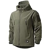 MakingDa wasserdichte Herren-Jacke, lässiger Kapuzenmantel, gefüttert mit Softshell-Fleece, Laufjacke, Jacke im Camouflage-Look, für Arbeit, Angeln, Jagd, Klettern, grün, XL