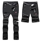BenBoy Herren Wanderhose Wasserdicht Outdoorhose Atmungsaktiv Zip Off Trekkinghose Schnell Trockend Leicht Camping Sommer Softshellhose Funktionshose(Schwarz,L)