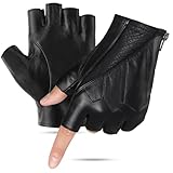 GSG SINCE 1998 Punk & Rock Lederhandschuhe Herren - Fingerlose, ungefütterte Handschuhe aus spanischem Schafsleder für Motorrad, Auto & Festival Schwarz M
