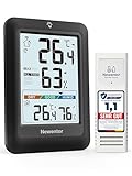 Newentor MAX MIN Thermometer innen außen 24/48 Std./alle Zeiten - Hygrometer Innen mit Luftkomfort - Wetterstation Funk mit Außensensor - Raumthermometer mit Beleuchtung, Schwarz, 1*Außensensor