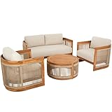 di volio Gartenmöbel Set Groseto– Sitzgruppe aus zertifiziertem Akazienholz: Doppelsofa, 2 Sessel und Couchtisch, wetterfest & bequem, Lounge Set für Garten, Terrasse und Balkon (Beige)