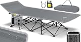 KESSER® Campingbett Feldbett Klappbar Klappbett Campingliege inkl. Tragetasche, Campinglicht + Seitentasche Stabiles Feldbett 250kg Belastbar Metallrohr 600D Oxfordgewebe Tragbar Liege (Grau, 210 cm)