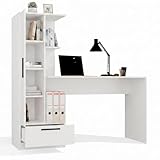 CDF Schreibtisch mit Regal Schublade 140cm 3 Einlegeböden Home Office Computertisch Bürotisch Ergonomisch Arbeitstisch Jugendzimmer Schlafzimmer Kinderzimmer Rollschienen Eiche Artisan 16mm Spanplatte