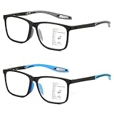 Missfive 2er Pack Sportliche Gleitsichtbrille Herren, Gleitsicht-Lesebrille mit Blaulichtfilter, Vollrand-Raumcomfort-Brillen mit Federscharniere, für Nah- und Mittelabstand, 2.0x
