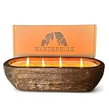 Wanderholz Sojawachskerze - Vierdochtkerze - Nachhaltige Mehrdochtkerze mit Sojawachs Kerzenwachs in einer Paulownia Holz Holzschale - Sojakerze Kerzen Groß Deko Wohnzimmer Kerze Dekoration Rustikal