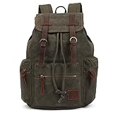 KAUKKO Vintage Casual Rucksack aus Canvas und Leder 27×16×41 cm (Army Grün)