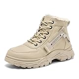 Yeeteepot Damen Winterstiefel Warm Gefütterte Winterschuhe Rutschfeste Stiefeletten Kurzschaft Stiefel Winter Outdoor Schneestiefel Khaki 38 EU = Etikett 39