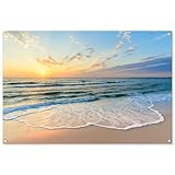 MuchoWow© Gartenposter Groß 120x80 cm XXL Outdoor Bilder Gartendeko für draußen Wetterfest Garten Deko Banner Draußen Gartendekoration Bild Strand - Meer - Sonnenuntergang - Welle