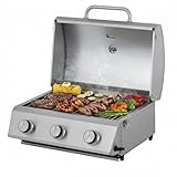 Tarrington House Tisch-Gasgrill CATHAN, 3-Brenner-Gasgrill, Grillrost edelstahl. Stahl/Edelstahl, Tischgrill für Outdoor, Balkon, Camping, silber
