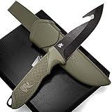 Wolfgangs WHUNTER 2 Jagdmesser feststehende Klinge mit Aufbrechhaken aus starkem D2 Stahl (Durchgängiger Erl) - Aufbrechmesser auch als Angelmesser - Survival Outdoor Messer mit robuster Scheide