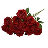 12Pcs Wachsrosen, Kunstblumen, Deko Blumen, KüNstliche Rosen, KüNstliche Rosen Wie Echt, Single Long Stem Fake Rose Seide Braut Hochzeitsstrauß Realistische Blume FüR Hausgarten Party Hotel BüRo Dekor