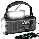 YIKANWEN Kurbelradio mit 20000mAh Akku Wiederaufladbare, Tragbar Solar Radio Dynamo Radio mit AM/FM, Power Bank,LED Camping Licht,SOS-Alarm,Kompass (Schwarz)