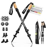 Juskys Nordic Walking Stöcke - 2 Alu Teleskop Wanderstöcke, leicht & ausziehbar, Damen & Herren, mit Gummipuffer & Tasche, Kork Griff - Schwarz