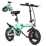 ESKUTE F100 E-Bike Klapprad, 14 Zoll Elektrofahrrad mit USB-Ladeanschluss für Handy, 250W EU-konformes Elektrofahrräder, Integrierter 36V 9Ah Akku, Reichweite bis 25-50KM, Blaugrün