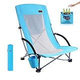 Nice C Strandstuhl Klappbar Leicht, Strandstühle Faltbar, Strandstühle, Campingstuhl, Campingstuhl Faltbar, Klappstuhl mit Kühler, Kompakt, Hohe Rückenlehne, Becherhalter & Tragetasche (1 Blau)