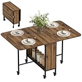 HOMCOM Klappbarer Esstisch Mobiler Klapptisch mit Offenem Regal Esszimmertisch Küchentisch für Kleine Räume, Küche, Esszimmer 130 x 80 x 74 cm Braun