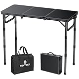 FUNYKICH Campingtisch klappbar mit 3 Einstellbarer Höhe(26/48/70), tragbarer Aluminium Grilltisch Outdoor 87x40cm, MDF Platten Koffertisch Multifunktionstisch für Picknick Camping, Balkon, Schwarz