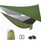 OTraki Hängematte Outdoor mit Tarp Moskitonetz 290cm x 140cm Camping Hammock Ultraleicht Wasserdicht Reise Hängematten mit Insektennetz und Zeltplane 200kg Last Kapazität für Wandern/Reisen