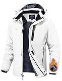 Rdruko Skijacke Herren Winterjacke Snowboardjacke Warme Fleece GefüTtert Winter Jacke Wasserdicht Funktionsjacke Männer Outdoor Wanderjacke mit Kapuze-Weiß XL