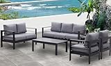 GLP Gartenmöbel Set Aluminium 6-7 Personen, Terassenmöbel Wetterfest mit Sofa, Tisch, Hocker & Kissen, Gartenlounge Set für Innen- und Außenbereich (Schwarz & Dunkelgrau)