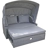 DELUKE Gartenmuschel Cairo mit Sonnendach - Aluminium, Grau | Sonneninsel Outdoor Gartensofa mit Dach Garten Pool