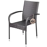 Casaria® Gartenstühle 4er Set Stapelbar Wetterfest Polyrattan Outdoor 160kg Garten Terrasse Balkon Stuhl mit Armlehne Gartensessel Stapelstühle Braun