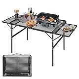 VANCHEMO Campingtisch Klappbar Grilltisch Höhenverstellbar Gartentisch Balkontisch Camping Tisch mit Verlängern Metallgitterplatte Partytisch Faltbar Wetterfest, 90x60 cm