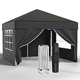 JUMMICO Pavillon 3x3 Wasserdicht Stabil Winterfest Höhe Verstellbar,Faltpavillon mit 4 Seitenwänden,Pavillion UV Schutz 50+,Gartenpavillon Faltzelt für Garten, Innenhof, Camping,Gazebo Grau