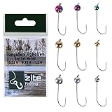 Zite Fishing Tungsten Jigkopf Set Metallic- 9 STK Tungsten-Perlen 0,3g-1,2g Forellenhaken Montiert - Vorgeklebte Jighaken Forelle UL Angeln