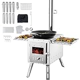 VEVOR Holzofen, 590 x 790 x 2620 m, Zeltofen aus Edelstahl, tragbarer Holzofen mit Kaminrohren und Handschuhen, 1646 Kubikzoll großer Feuerraum-Zeltofen zum Kochen und Heizen im Freien mit 8 Rohren